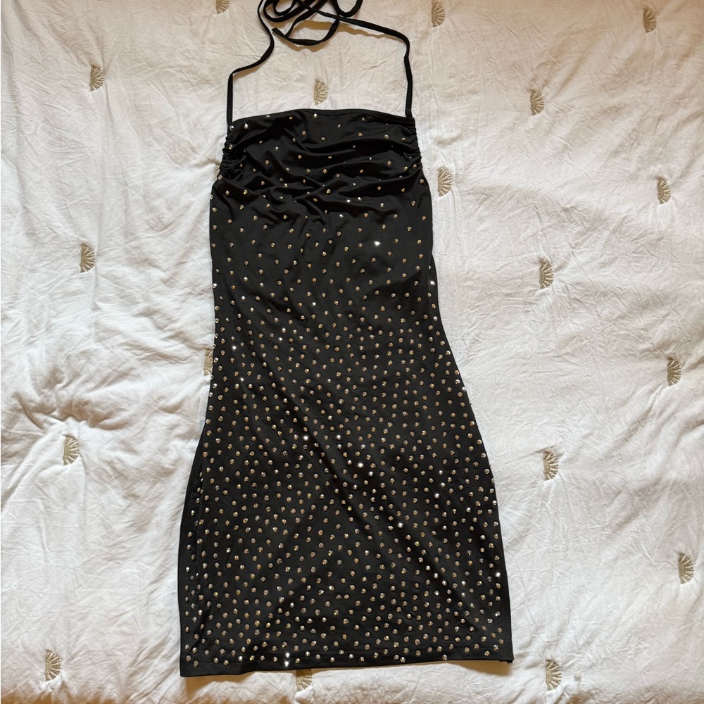Bodycon rhinestone, mini dress.  Small. Rouched back